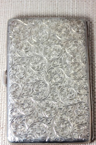 Antiguo estuche para cigarrillos tallado plata esterlina 950 década de 1920 130 gramos 5" - 11404 - Imagen 3 de 7