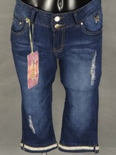 Women's Bonage USA Premium Destoyed Denim Jeans Capris With Crystals 
