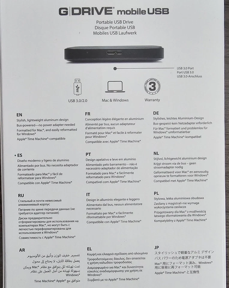 G-Technology G-DRIVE 1TB Mobile USB 3.0 Portable External Hard Drive - Image 3 of 4