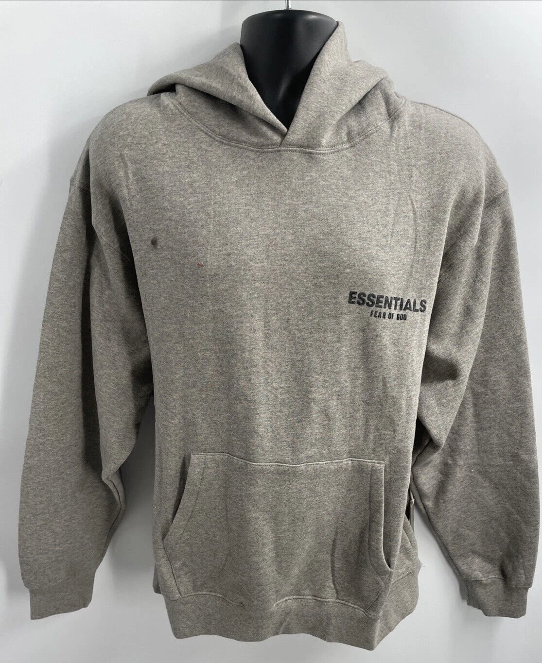 Autentico Pullover Fear of God Essentials Uomo Farina d'Avena Scura Felpa con Cappuccio Taglia Large