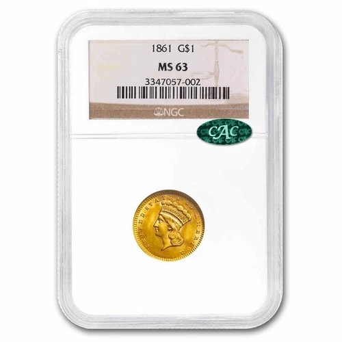 1861 $1 Indian Head Gold MS-63 NGC CAC