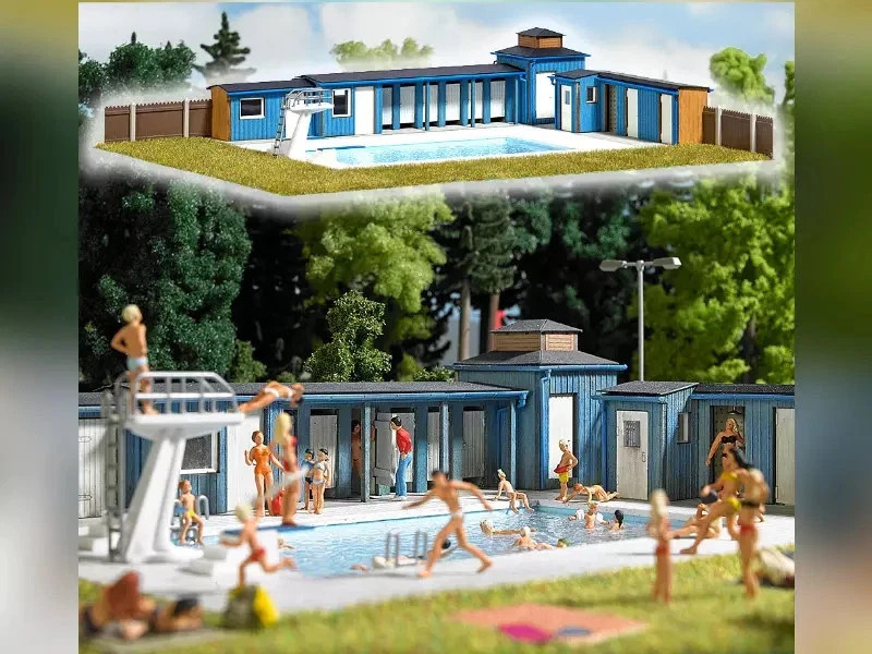 BUSCH 1433 Piscine municipale HO créez un décor d'été miniature animé