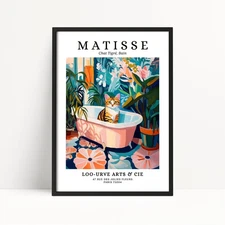 Tabby Cat in Bath Tub Print – Henri Matisse Style