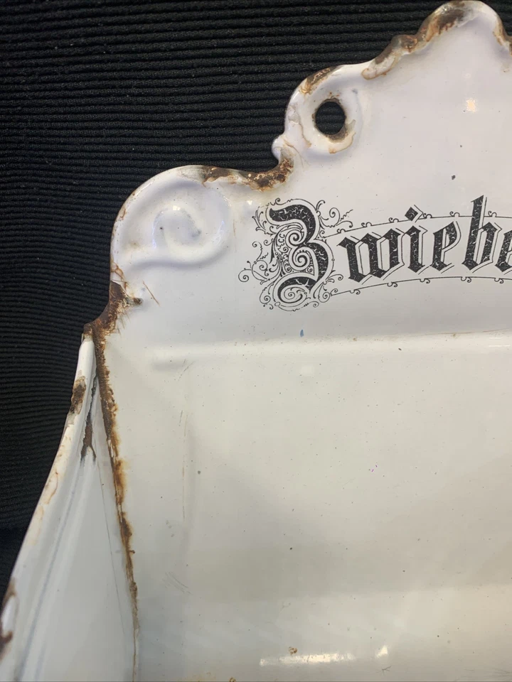 Ancien Pot A Condiments Oignons Tole Fer Émaillé 19ème Napoléon III  - Photo 2/4