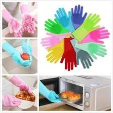 2 glove(1Pair) Silicone Rubber Cleaning Brush Scrubber Gloves Heat Resistant M L