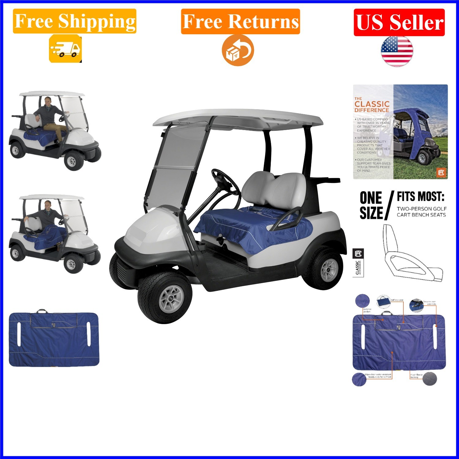 Golf Cart Seat Blanket Plaid Grey for Yamaha, Club Car, E-Z-Go N