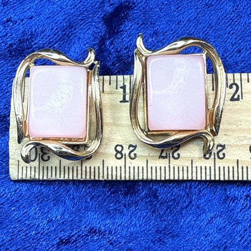Pendientes CORO Vintage Lustre Rosa Luna Brillo y Tono Dorado Clip 1" Buen Estado - Imagen 4 de 7