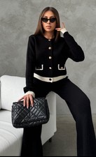 Knitted trouser Co Ord set Size M/L 12/14 BNWT spring winter black 