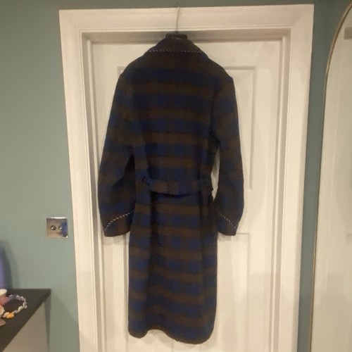 Vintage Lloyd Size M Mens Wool Dressing Gown Robe Blue Brown Check Belt Pockets - Picture 19 of 24