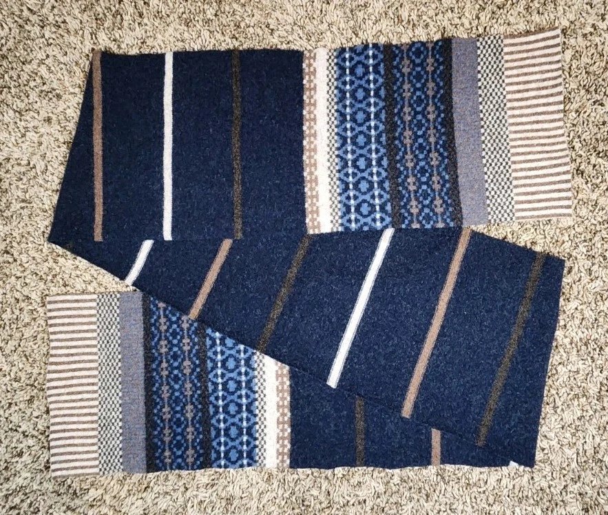 Barbour Scarf Made In Scotland 100% Virgin Wool 74" × 9" Geometric Pattern