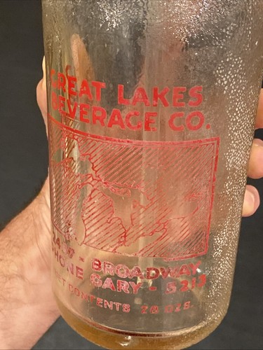 VTG 1930s Seltzer Bottle Great Lakes Beverage CO GARY INDIANA Dimpled Red Logo - Picture 5 of 22