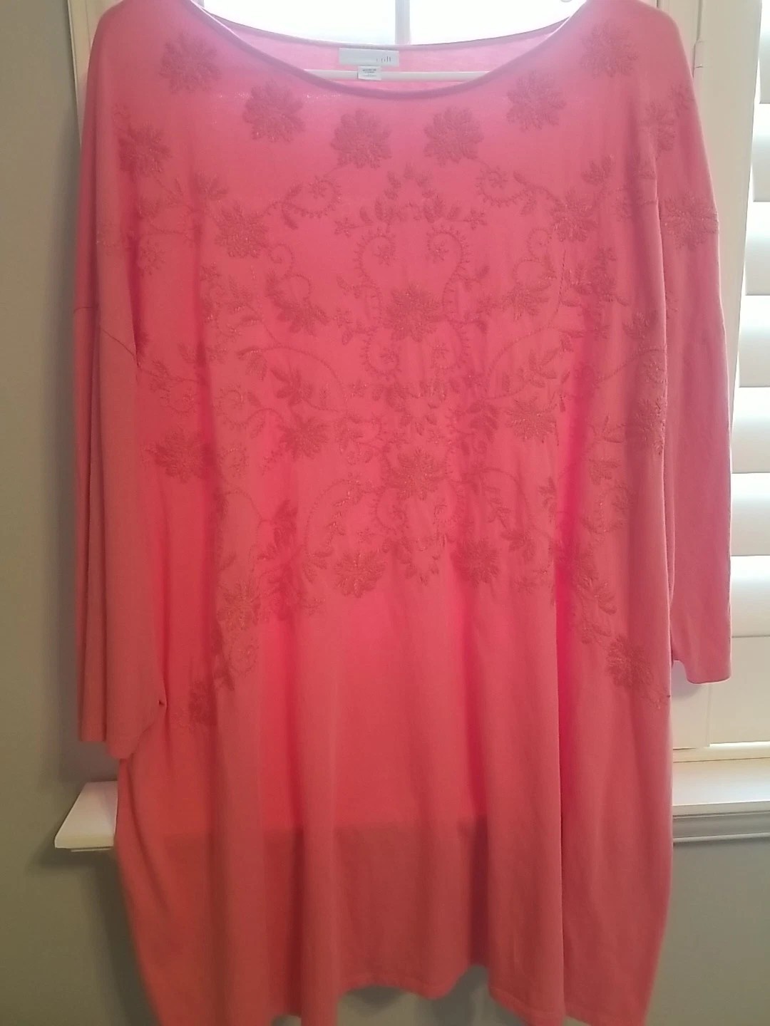 J.Jill Top Womens Salmon Size 4X Embroidered SS Cotton Modal
