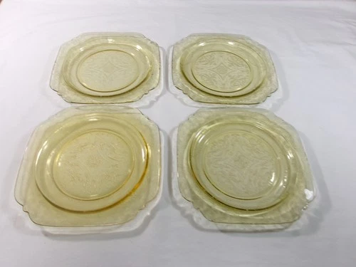 Federal Glass Plates 9" Madrid Amber Dinner Depression Pressed Set Of 4