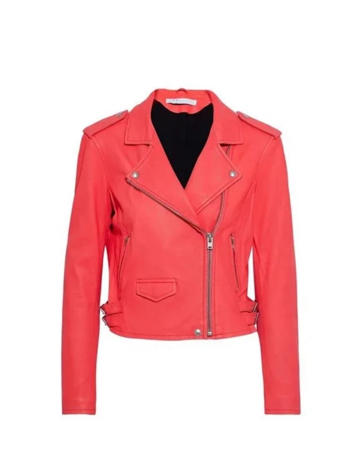 IRO Ashville Leather Jacket in Red Size FR 40  - Image 2 of 4