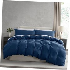 Navy Blue Duvet Cover Queen Queen 90" x 90" - Zipper Closure 22 - Navy Blue
