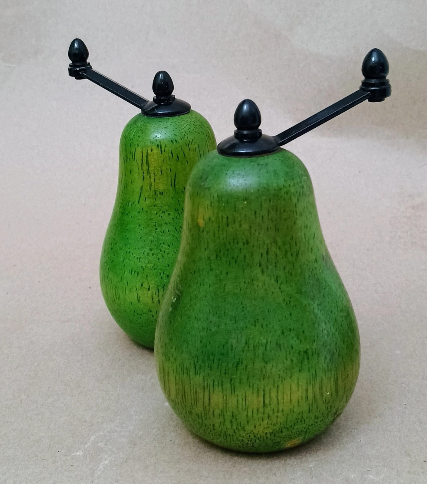 Vintage Green Wood Salt + Pepper Mill Pair Shaped Grinders Metal Handles
Opens in a new window or ta