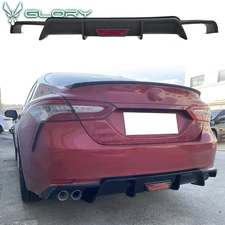 Fits 18-24 Toyota Camry SE XSE Rear Diffuser Bumper Lip W/LED Light Matte Black
