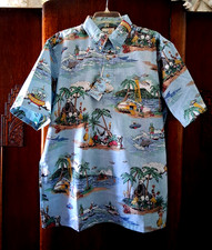 Reyn Spooner Men's ALOHA ALIENS NWT CLASSIC FIT PULLOVER Sky Blue Shirt Sizes