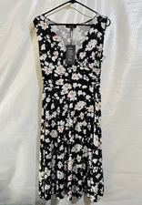 LBISSE Dress Woman’s Small Black Floral  Fit & Flare Maxi Sleeveless Made In USA