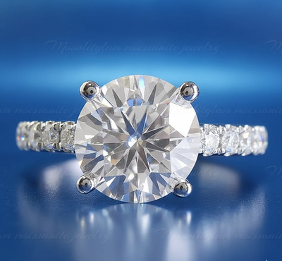 3.10 CTW Round Cut Moissanite Hidden Halo Wedding Ring 14K White Gold Plated