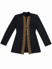 Cache Vintage Dark Blue Military Style Jacket Gold Embroidery Petite P