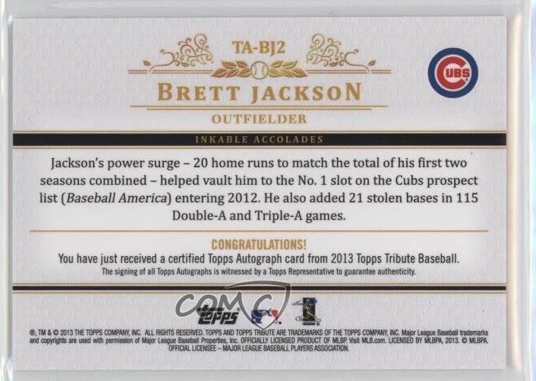 2013 Topps Tribute Auto Red /5 Brett Jackson #TA-BJ2 Auto - Image 2 of 2
