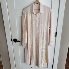 Lace Patchwork Dress Lagenlook Cottagecore Country Womens L/XL Housecoat Pockets