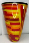 Murano Handblown Art Glass Vase Abstract  Design Vintage Red,yellow,Orange 12"