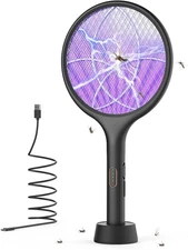 YISSVIC Electric Fly Swatter 4000V Bug Zapper Racket Dual Modes Black white 