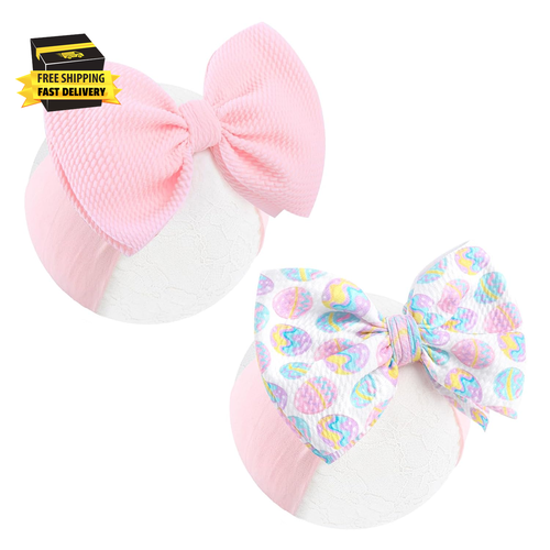 6” Easter Baby Bows Rabbit Egg Bows for Girls Newborn Easter Bunny Ears Hairband