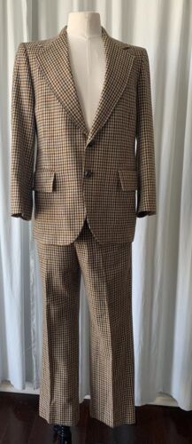 Vintage 70s Clipper Craft houndstooth Men Suit 38… - image 1