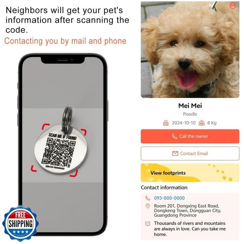 ZQDJ 2 Pack Stainless Steel QR Code Pet ID Tags Personalized Dog Tags and Cat - Picture 5 of 5