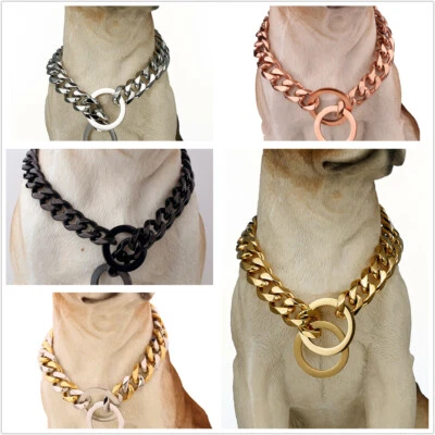 Dog Chain Collar Stainless Steel Cuban Link 10-19MM Multi-Color for S/M/L Dogs