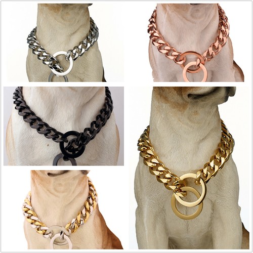 Dog Chain Collar Stainless Steel Cuban Link 10-19MM Multi-Color for S/M/L Dogs - Picture 1 of 27