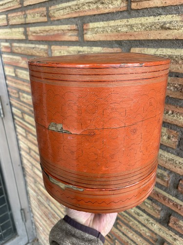 Burmesische asiatische rote Lack handbemalt Betelbox SELTEN ANTIK - Bild 2 von 9