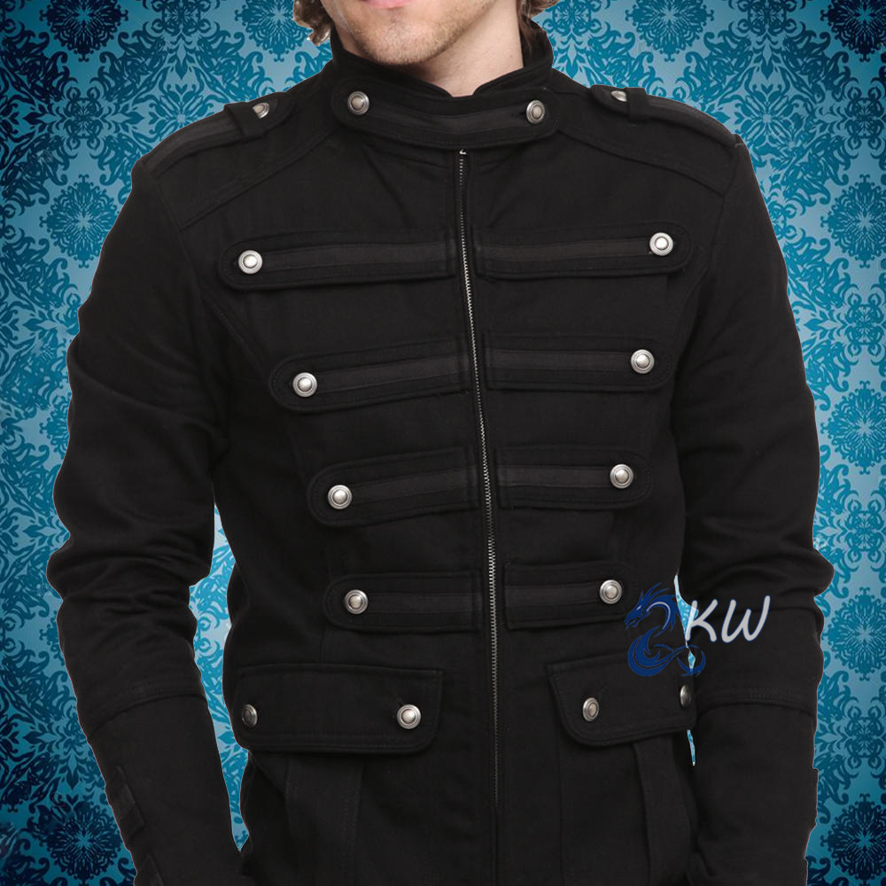 MEN'S BLACK GOTHIC STEAMPUNK VINTAGE GUARD MILITARY JACKET PEA COAT 100