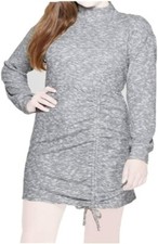 Xhilaration L/S Mock Neck Cinched Bottom Sweater Mini Dress Medium Heather Grey