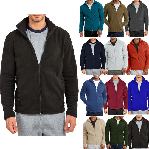 Knocker Men's Polar Fleece Zip Up Long Sleeve Jacket-Large-Orange