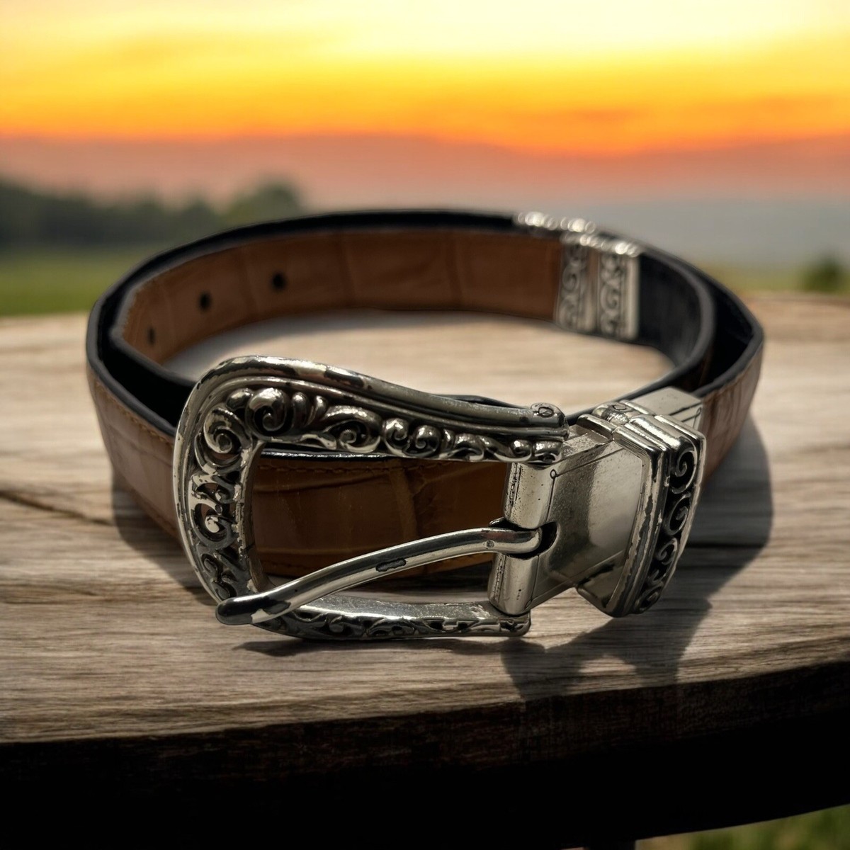 Brighton M 30 Light Brown Leather Belt Silver Tone Buckle  display picture 1