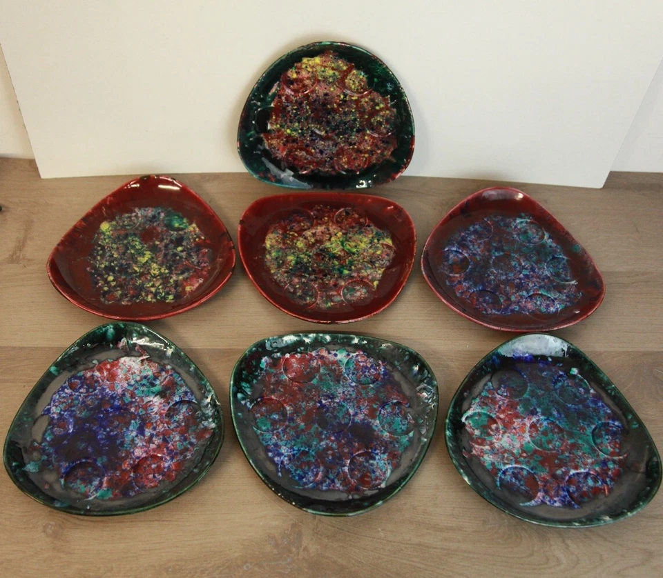 Lot de 7 assiettes à escargots en grès de Morvan - coloris mouchetés multicolore - Photo 2/4