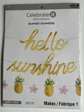 Celebrate It Hello Sunshine Pineapple/Flowers Banner-8 ft String NEW
