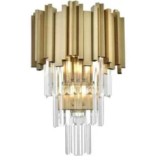 Crystal Wall Sconce Light Fixture High Quality Vanity Satin Gold Living Room 16"