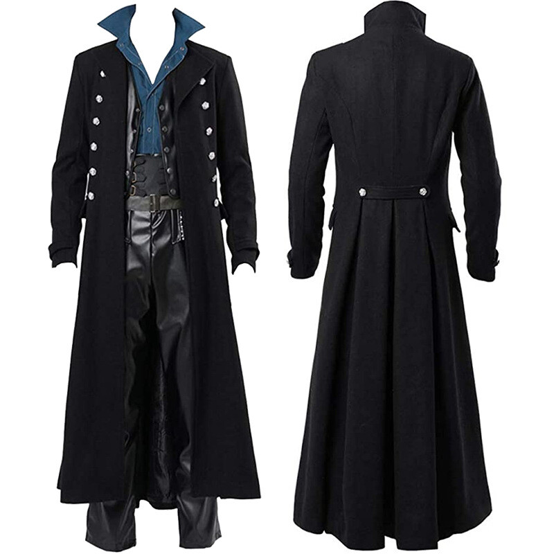 Mens Steampunk Gothic Medieval Cosplay Halloween Costume Gown Coat Long Jacket