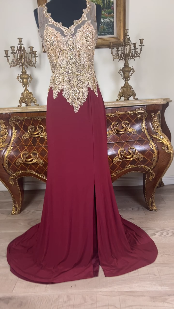 Sheer Embroidery Open Back Long Evening Gown – Aqua Mermaid Dress