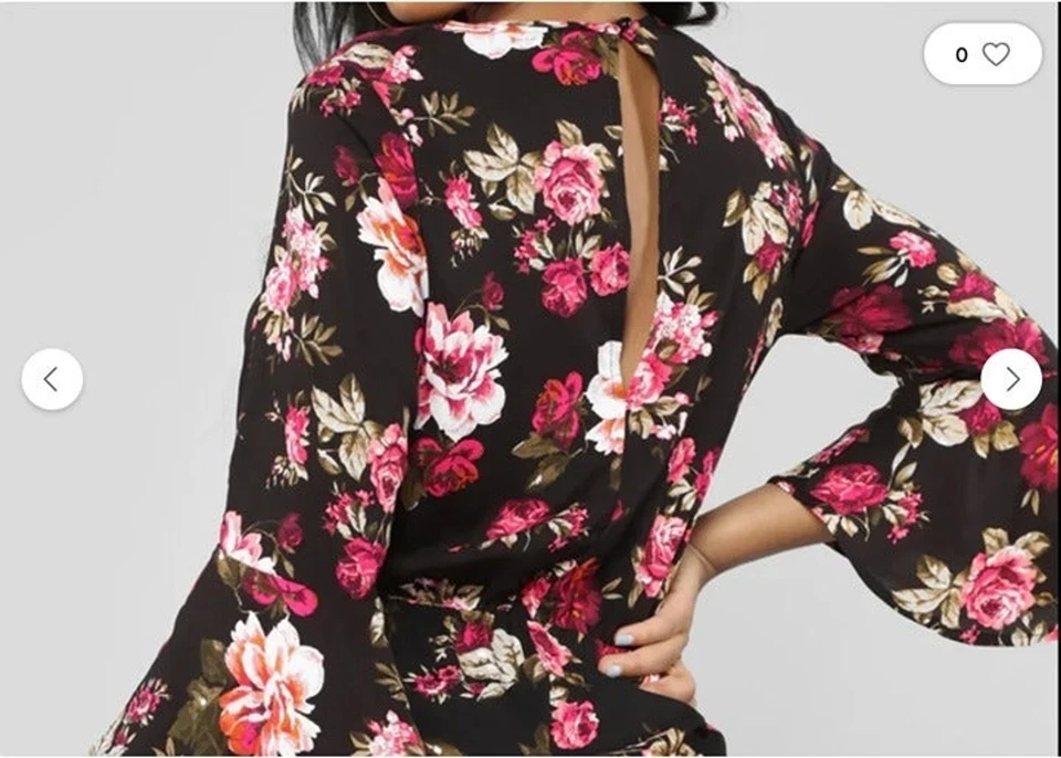 Ambiance Apparel Women’s Size M, Floral bell sleeve V neck open back Romper - Image 2 of 4