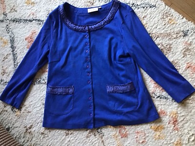 Adini Ladies Royal Blue Cardigan Top With Ruffled Detail Size L