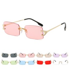 Rimless Rectangle Sunglasses Men Women Retro Tinted Frameless Eyewear Glasses