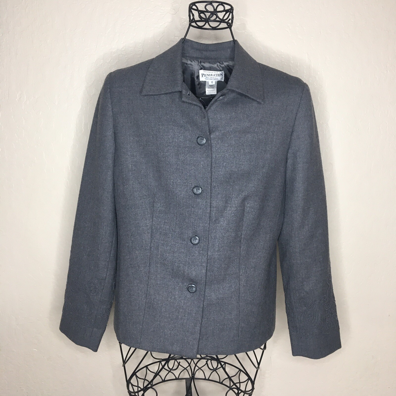 Pendleton Gray Virgin Wool Blazer Jacket Lined Wo… - image 1