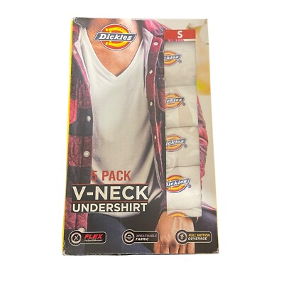 NIB Dickies ~ Mens 5-Pack T-Shirts V-Neck Undershirts White ~ Sz Small (34-36)