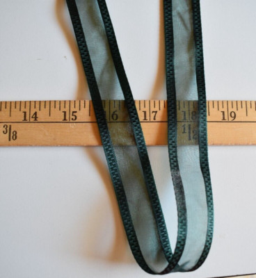 HUNTER GREEN WITH CHEX SHEER  NYLON ORGANZA  RIBBON   1''  WIDE X  4.4  YARDS